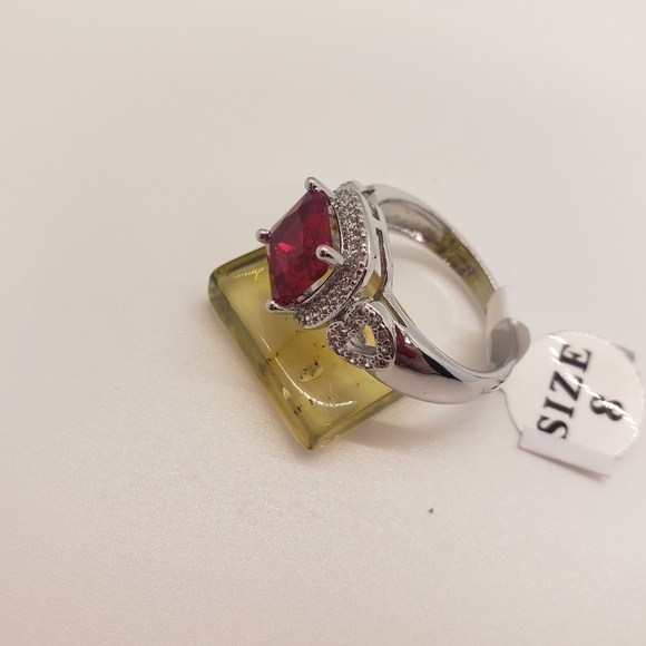 NEW Cubic Zirconia Elevated PAVE RED CRYSTAL Ring 8 Sterling Silver Plated - Picture 5 of 13